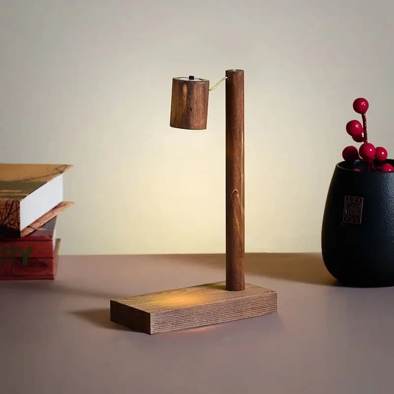 Luce calda a LED in legno di pino, luce notturna per il sonno, lampada da scrivania in legno massello, luce ambientale sul comodino della camera da letto