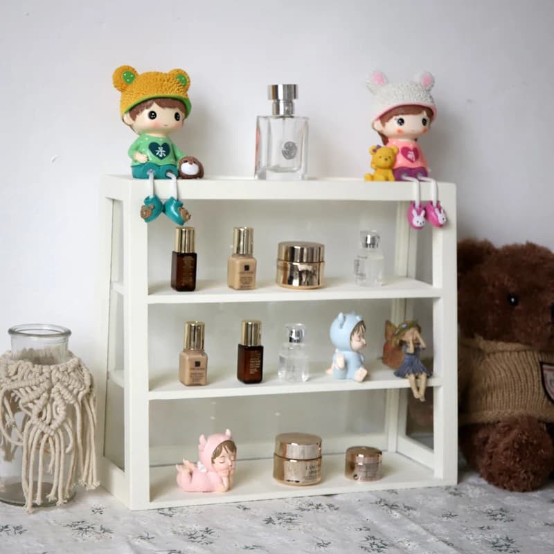 Organizzatore da tavolo per fattoria in legno massello Scaffale per cosmetici e tazze multistrato Vetrina rustica per oggetti da collezione/figure