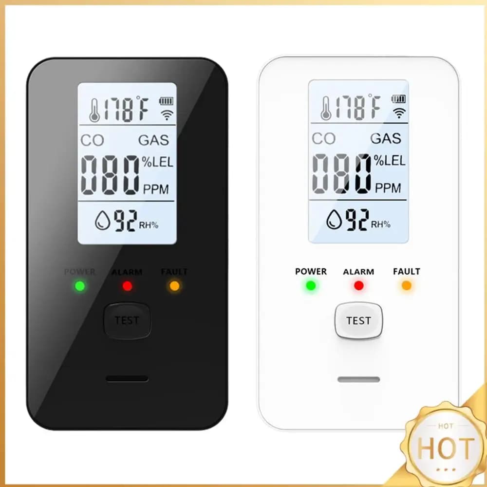 Rilevatore di Gas Naturale Combustibile 4 in 1 con Display Digitale, Allarme Antifumo Combinato, Sensore di Perdite di Gas Naturale per Casa, Camper, Viaggi, Hotel