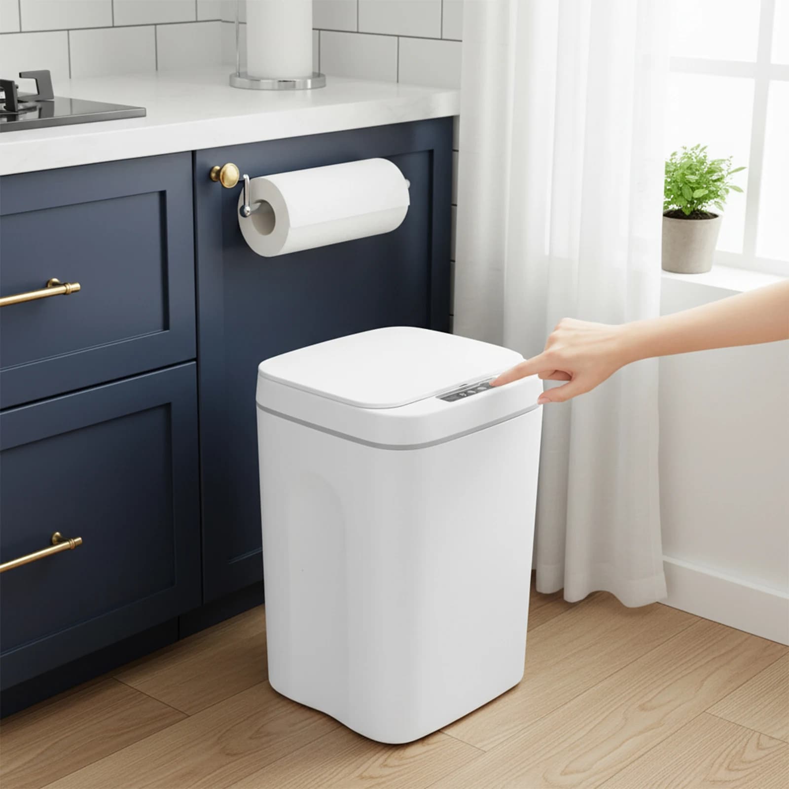 Bidone della spazzatura con sensore intelligente da 16 litri, senza contatto, PP, impermeabile, IPX5, per cucina, bagno, ufficio