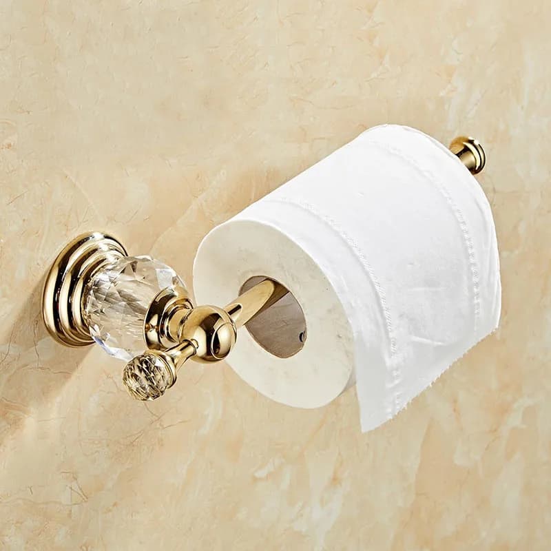 Crystal Gold Toilet Paper Roll Holder Wall‑Mounted Zinc Alloy Modern Bathroom Tissue Hanger WC Bathroom Accessories