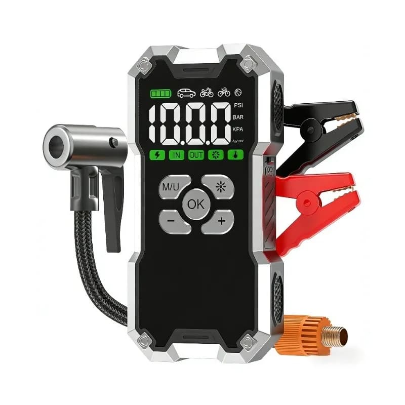 Avviatore di Emergenza per Auto 4500A, Booster per Veicoli 12V, Avviatore Professionale Portatile, Gonfiatore Pneumatici, Power Bank
