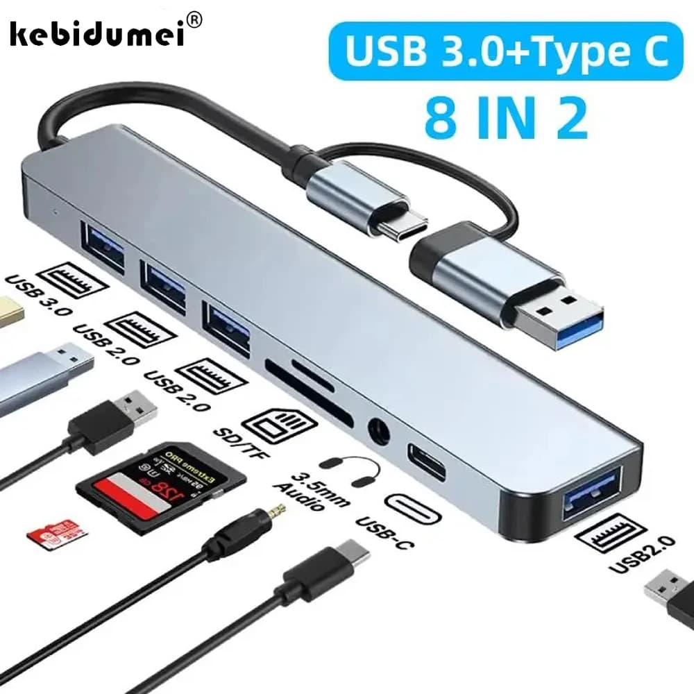 Adattatore USB 3.0 tipo C Docking station Hub USB 3.0 Lettore di schede SD TF Uscita audio Splitter multi-hub per computer MacBook Pro