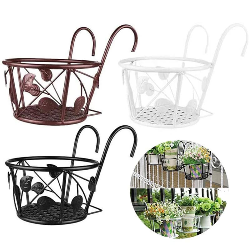 Outdoor hanging basket plant iron rack fence balcony round flower pots support for hanging flower garden decoration