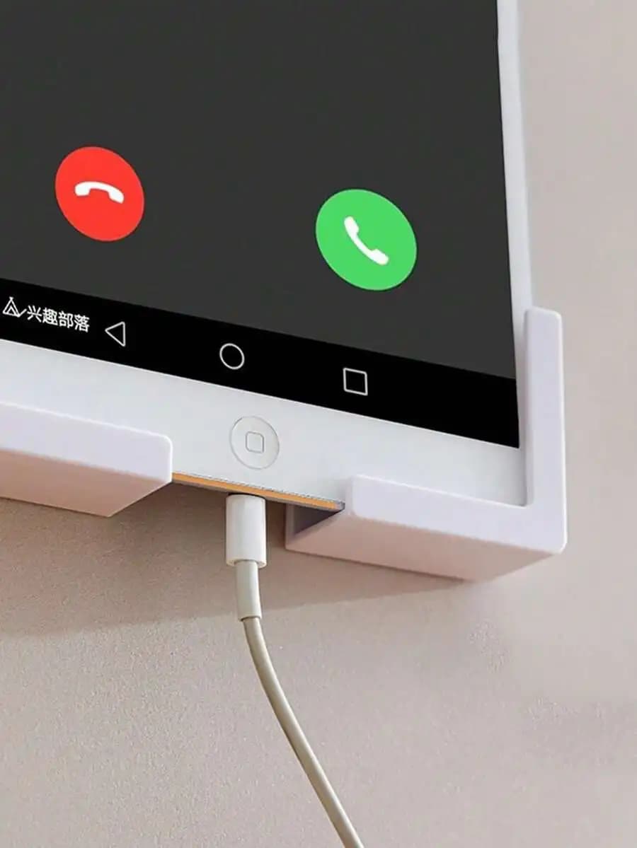 Wall-Mounted Phone Holder, Minimalist Detachable Tablet Stand, Suitable For Kitchen And Bathroom, With Charging Slot And Storage