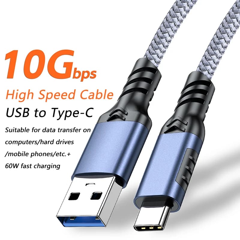 USB3.2 Cavo USB tipo C da 10 Gbps USB A a C 3A 60 W QC3.0 Ricarica rapida per Samsung NVMe Hard Disk Treccia dati Android esterno