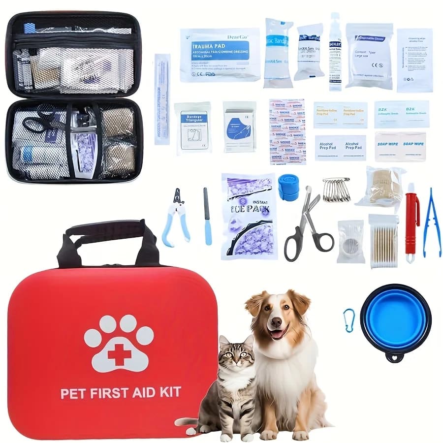 Kit di Pronto Soccorso per Animali Domestici di Grande Capacità, Kit Portatile per Emergenze di Cani e Gatti