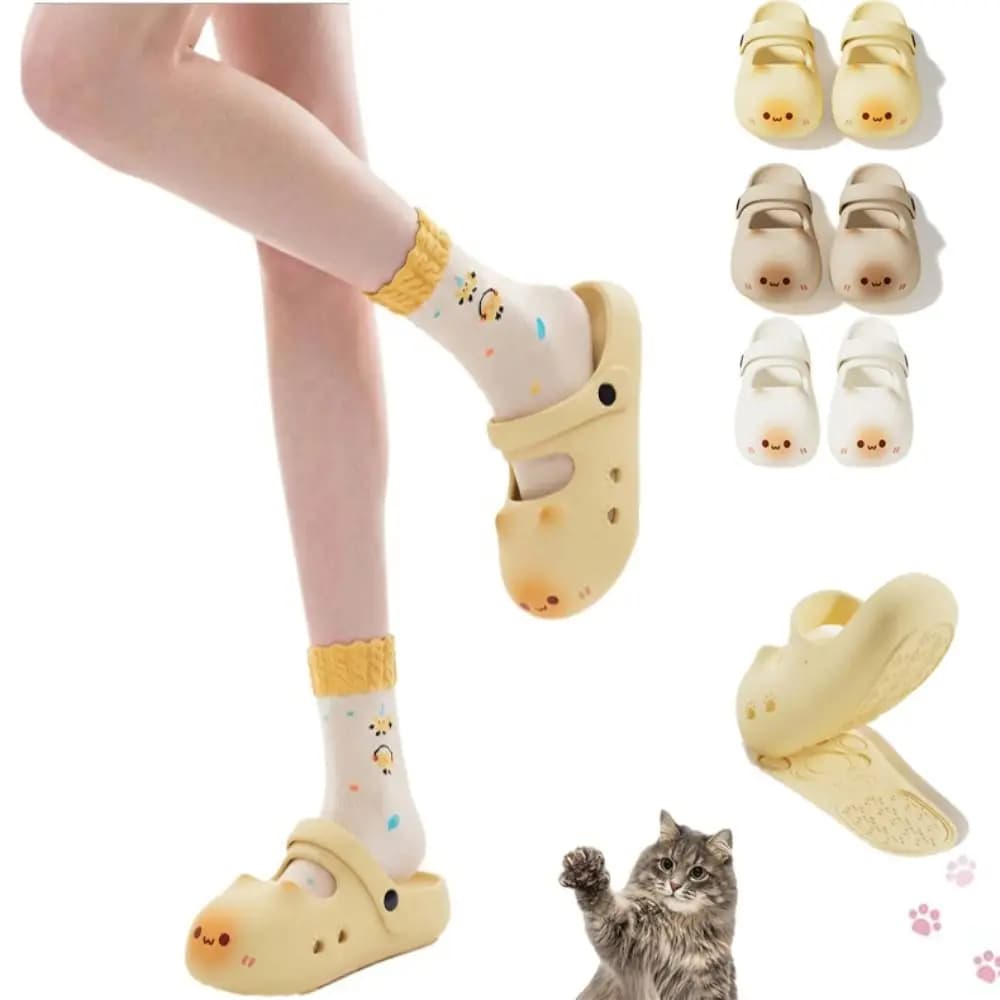 Adorable Waterproof Cat Slippers Anti Slip Closed Toe Cat Paw Slippers Soft Bottom Bottom Cat Paw Small Cat Mules Outdoor Indoor
