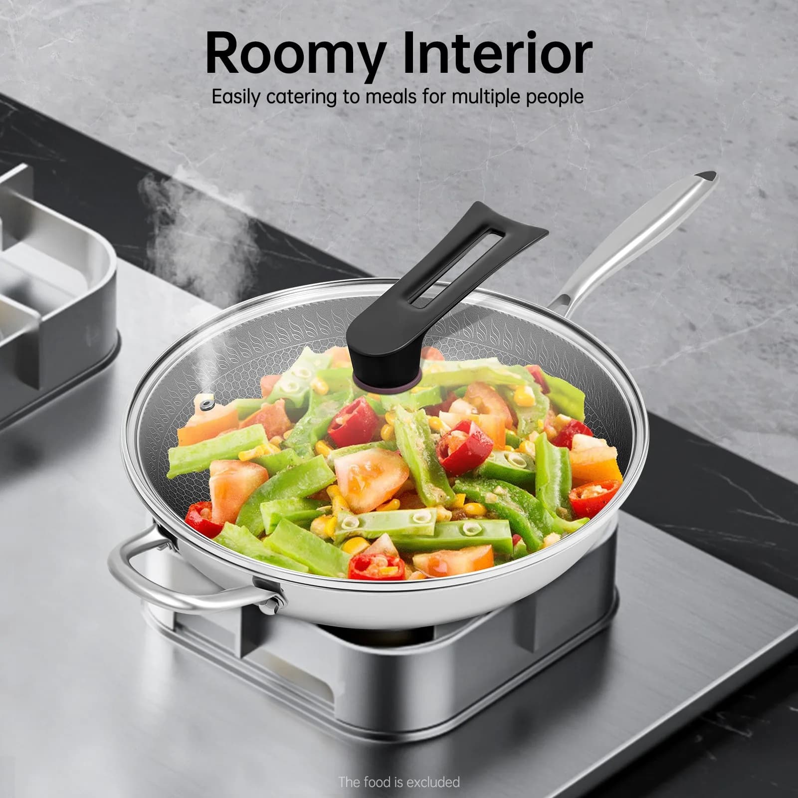 Modern Non Stick Electric Induction Gas Stoves Double Sided Honeycomb Cooking Frying Pan Wok Stainless Steel With Lid