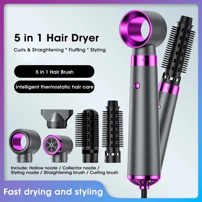 5 in 1 multifunctional hairdryer hot air comb with automatic curling rod plate, quick drying saloon tool