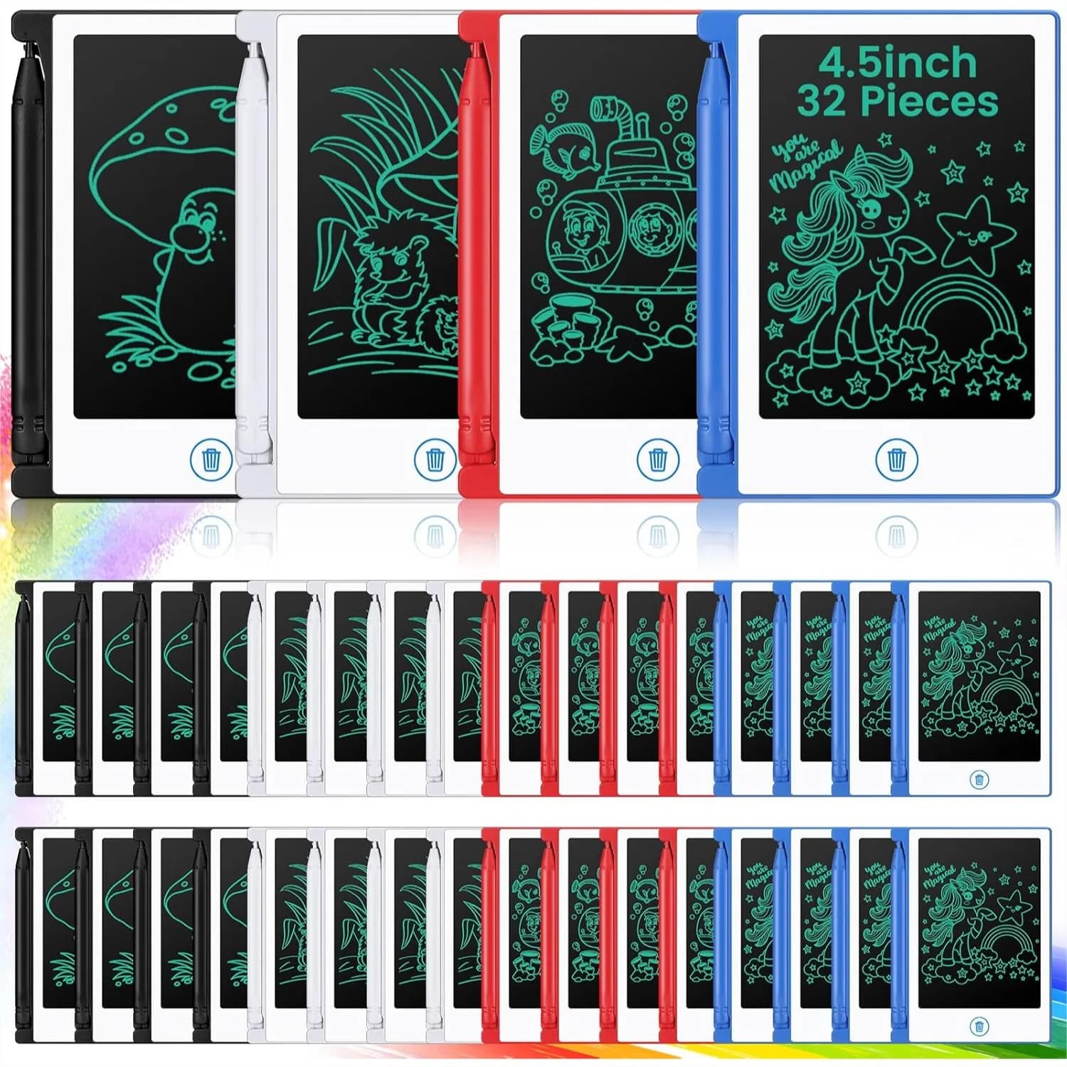 Set di 32 Mini Tavolette LCD da 4,5 Pollici, Giocattoli Educativi per Bambini, Lavagna per Disegno Riutilizzabile e Cancellabile, Regali per Feste di Compleanno
