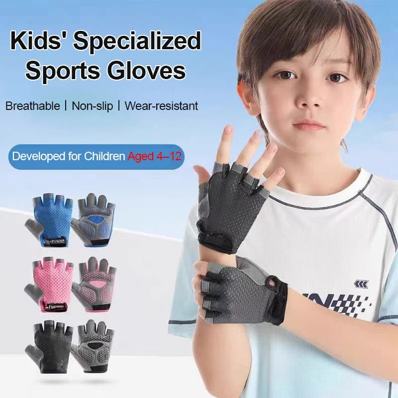 Cycling gloves for children, spring summer, with gel padding, anti-slip, for boys and girls, for skateboards, breathable, for fitness, training, sports gloves for children