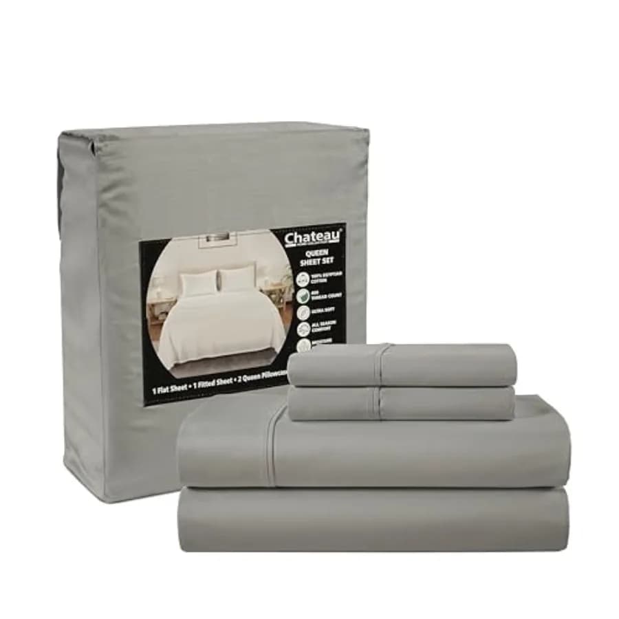 Set di Lenzuola 100% Cotone Egiziano, 400 Fili, Tasche Profonde 15'', Tessitura Satinata, 4 Pezzi, Fresco e Morbido, Traspirante