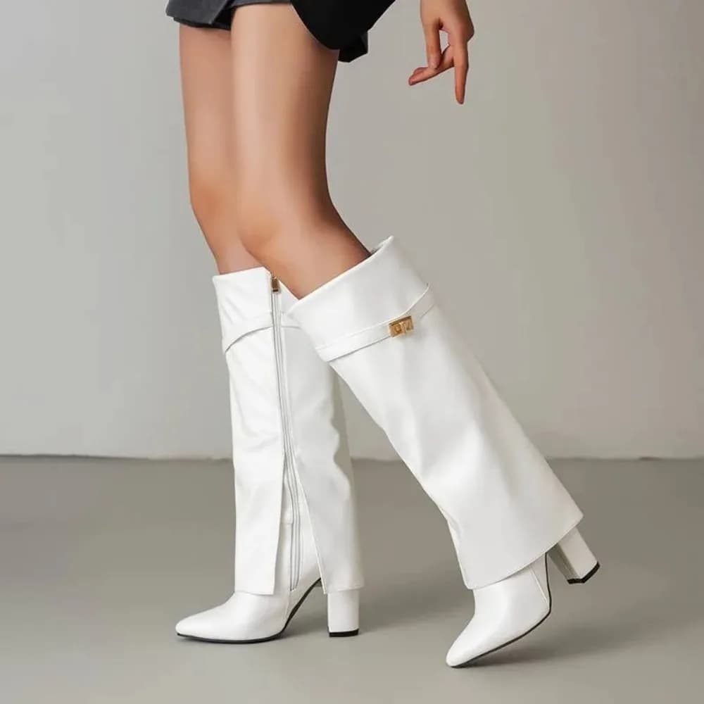 Winter Autumn New Style Fashion European Style Knee-high Boots Pointed Tip Metal Decoration High Heels Women's Boots High 10cm