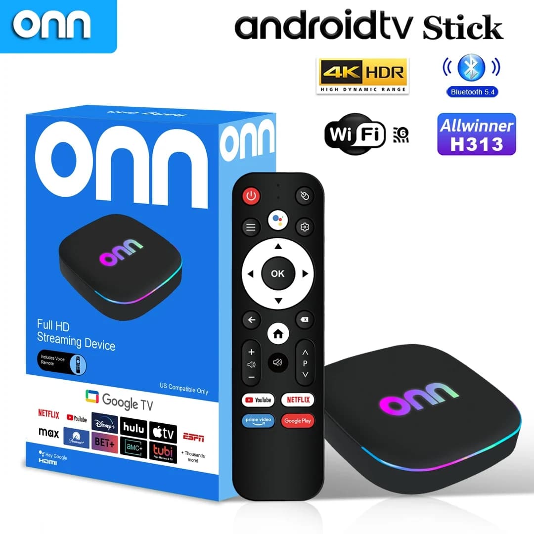 ONN Android 13 Google TV Box H313 8GB 128GB eMMC WiFi6 BT5.4 HDMI2.0 4K 60FPS Streaming Box with Voice Remote
