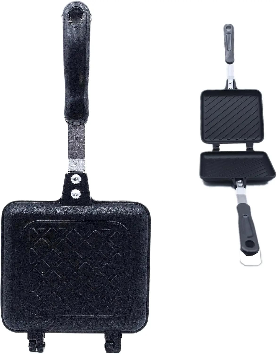 Stovetop Flip Sandwich Panini Maker, Non‑Stick Aluminum Grilled Cheese Frying Pan for Kitchen & Camping