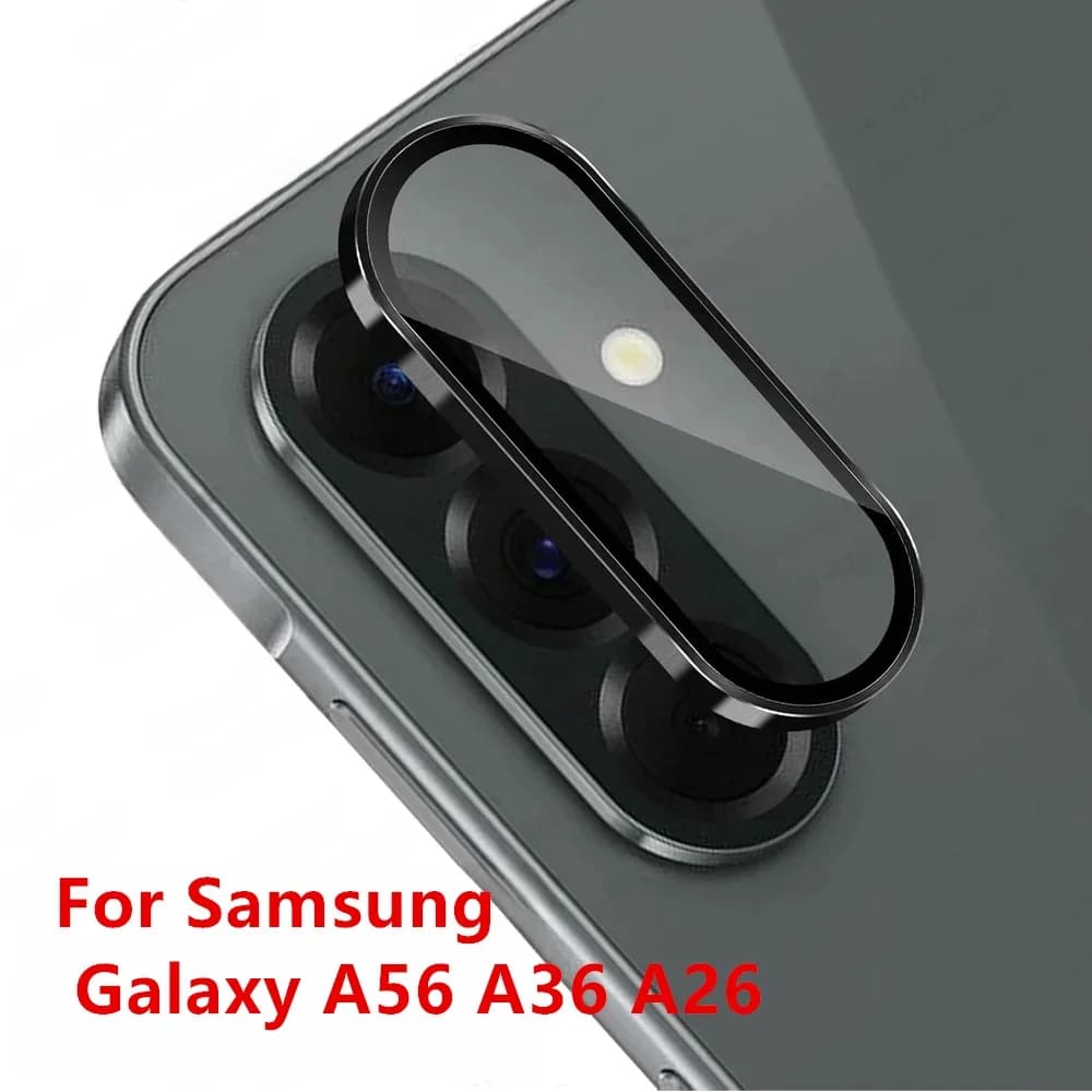 Custodia in vetro per fotocamera in lega di alluminio per Samsung Galaxy A56 A36 26 5G 3D Anello metallico Protezione per obiettivo Samsung A56 A36 A26 5G Tappo posteriore