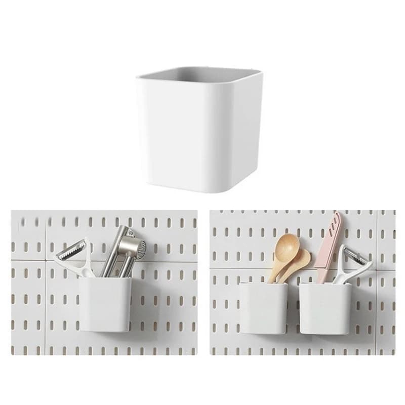 Accessori da parete per pannelli forati fai-da-te Organizzatore da cucina senza trapano Scatola portaoggetti Ganci Organizzatore da parete Bagno Cucina Garage Artigianato
