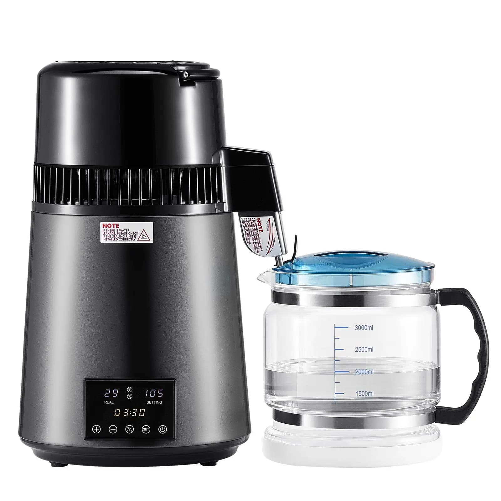 Water distiller, 4 liters pure water purifier filter (1,1 gallons) for home worktop, 1750W distiller with glass container