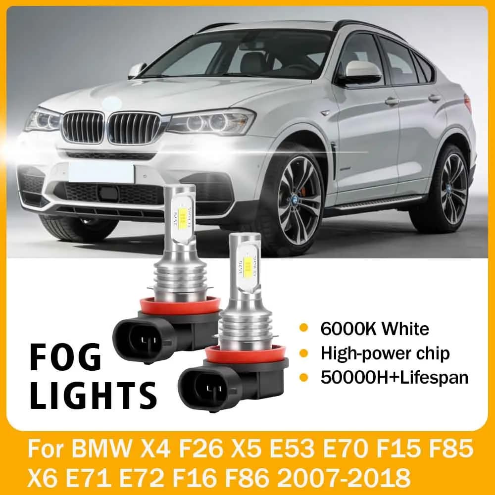 2PCS H8 H9 H11 LED Fendinebbia 6000K Canbus Led Auto Fendinebbia 12V Per BMW X4 F26 X5 E53 E70 F15 F85 X6 E71 E72 F16 F86 2007-2018
