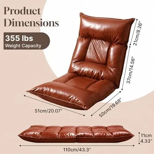 Brown Faux Leather Floor Lounge Chair With 42-Position Adjustable Backrest For Gaming Reading And Relaxation