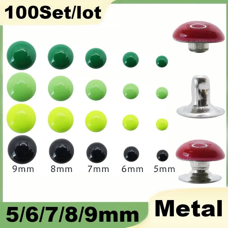 100Set/lot Dome Cap Rivets 5/6/7/8/9mm Metal Studs Round Rivet for Leather Craft Bag Belt Clothing Garment Shoes Collar Parts