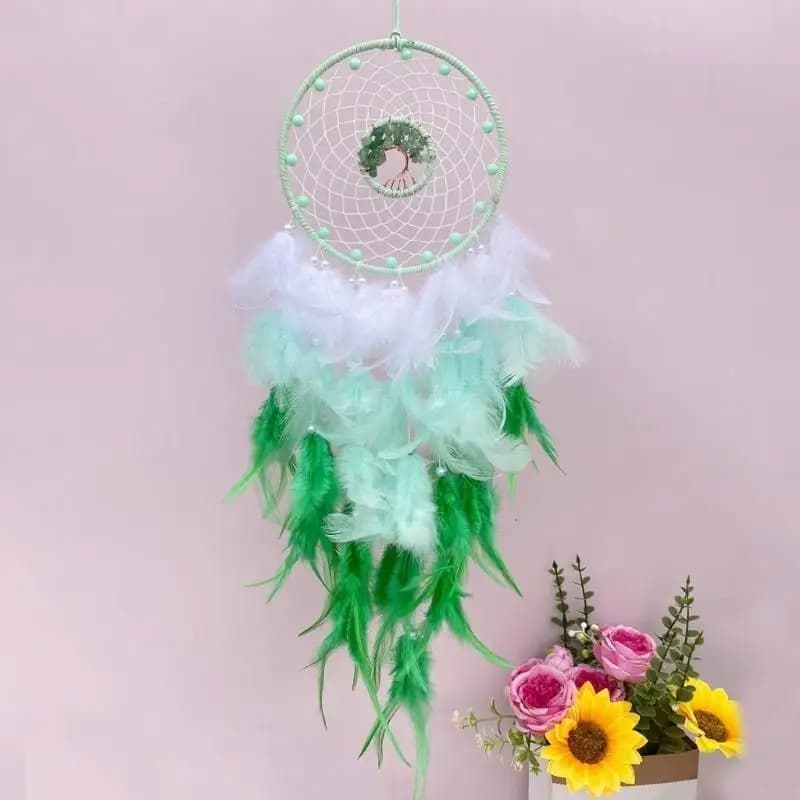 E8BD Beads Feathered Dreamcatchers Large Handmade Woven Crystal Stone Tree Ornament Wall Decoration for Living Room Bedroom
