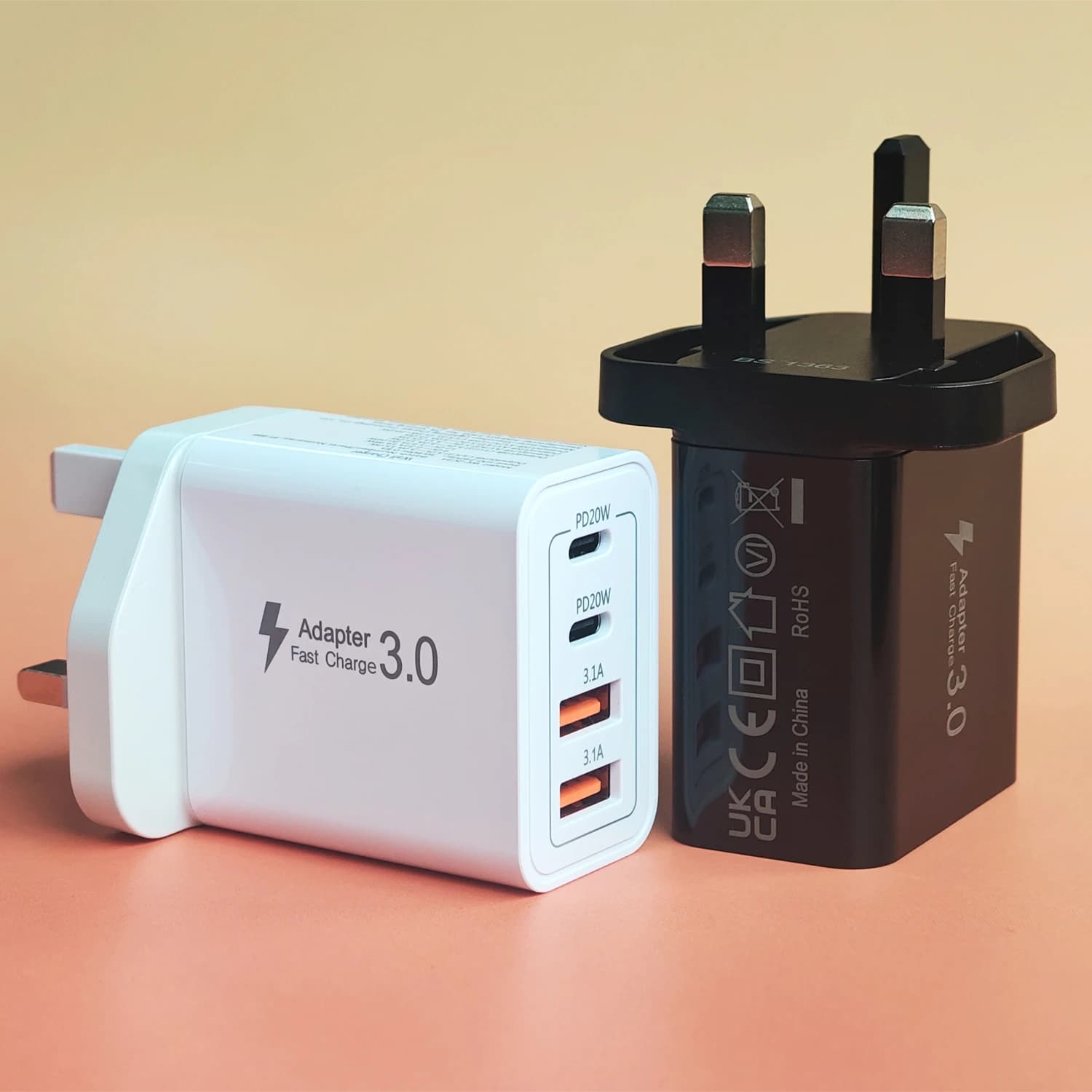 Caricatore da Muro UK 35W Multi-Porta USB-C/USB-A, Adattatore per Telefono con Doppia Ricarica Rapida PD, Caricatore Veloce per iPhone Xiaomi