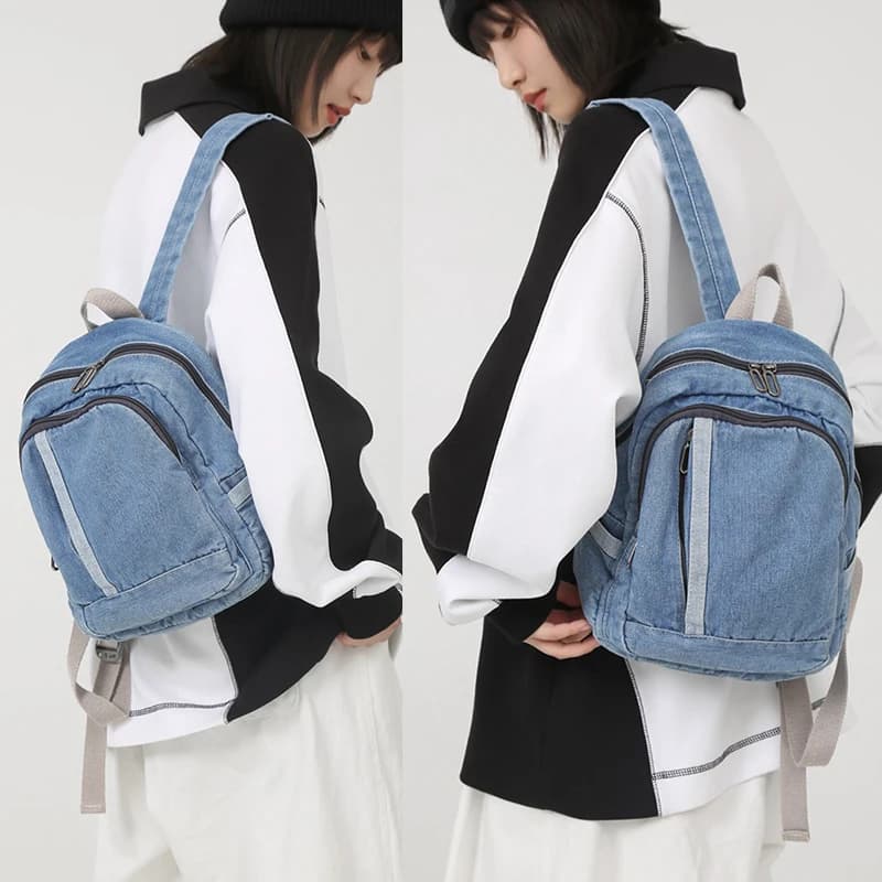 Backpack bag for women's aesthetic denim backpack small mini laptop bag vintage Grunge backpack light Jean backpack