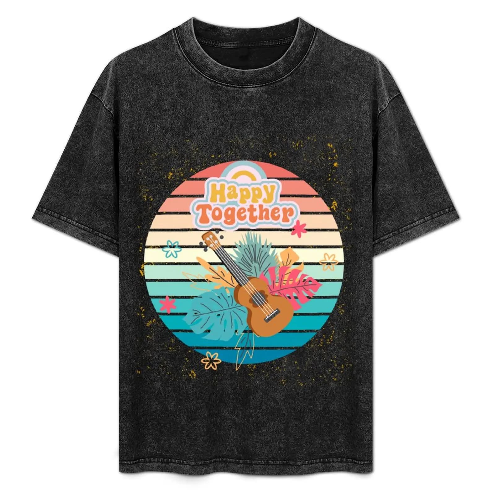 Ukulele felici insieme! T-shirt da Lavoro Basica a Maniche Corte