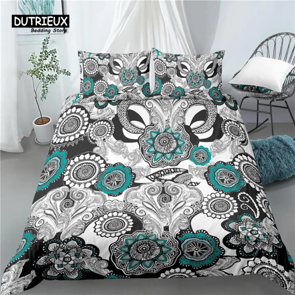 Home Living Lusso Stampa geometrica ornamentale 3D 2/3 pezzi Comodo copripiumino Federa Set di biancheria da letto Queen e King Size