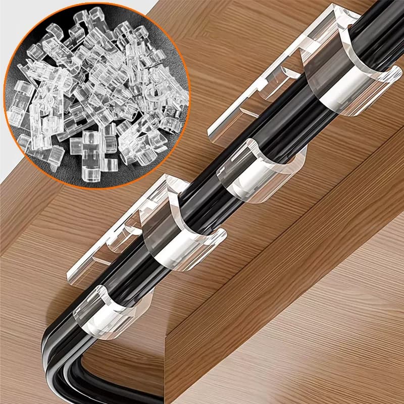 Clip Organizzatori Cavi, Supporto per Fili da Scrivania Autoadesivo, Morsetto Fissaggio Cavi per Ufficio e Casa, Avvolgicavo USB