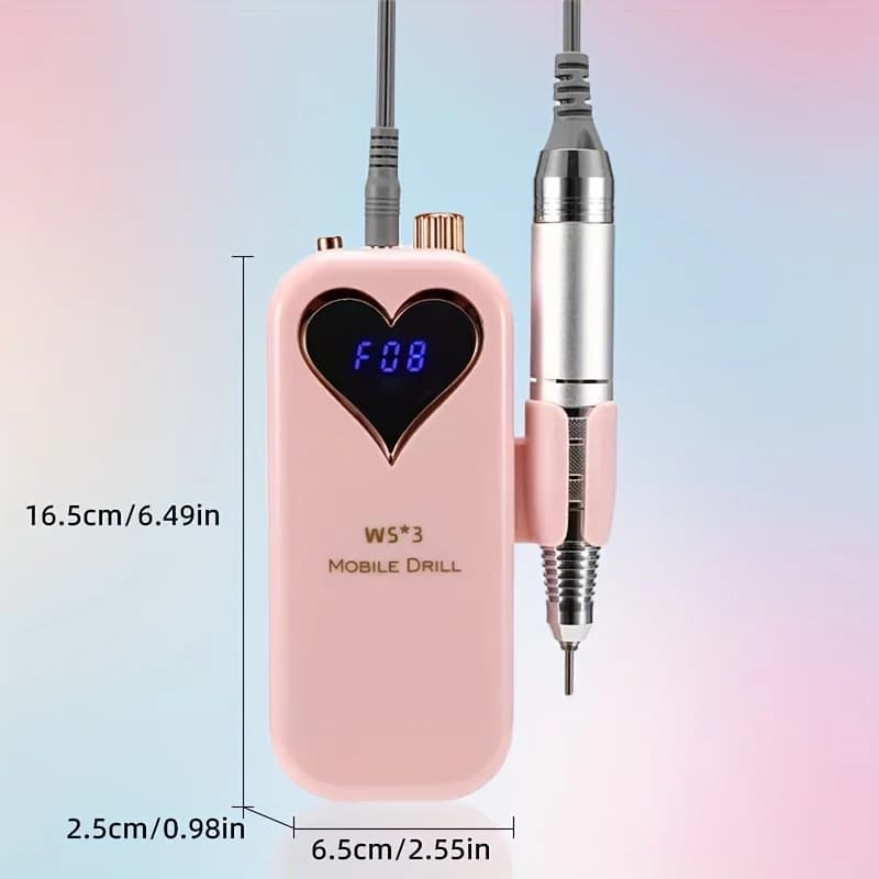 Portable Nail Drill, compact nail file for manicure, cuticles removal, nail polishing, 0-35000 rpm, with visible display