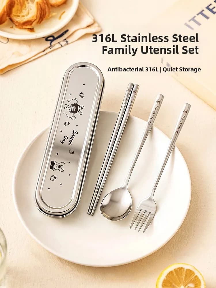 Set di Utensili da Tavola Portatile in Acciaio Inox per Cuoca Moderna, Set di Cucchiai con Scatola Portaoggetti, Utensili da Pranzo per Uso Individuale