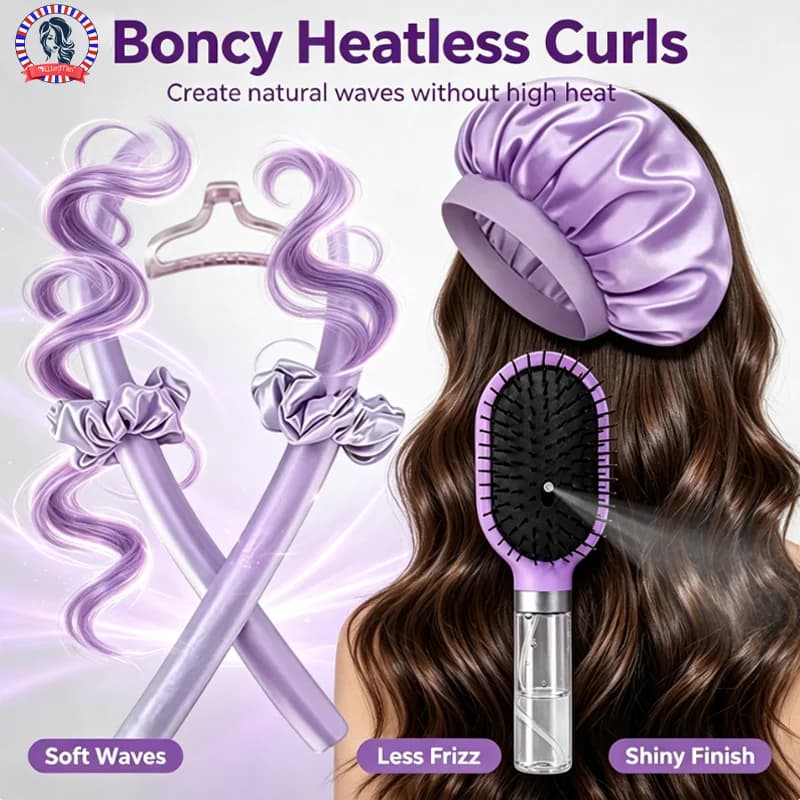 Spray Air Cushion Hair Brush Kit Detangling Comb Satin Bonnet Heatless Curler Anti Frizz Tools for Curly Dry Hair