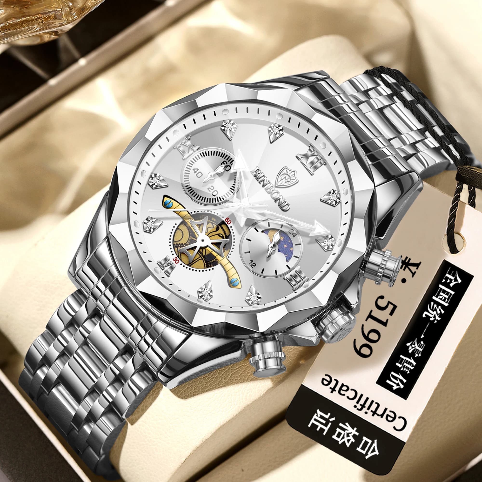 BINBOND Chronograph Luxury Quartz Watch for Men Durable Luminous Waterproof Men's Watches Precise Stopwatch Reloj For Dropshippe