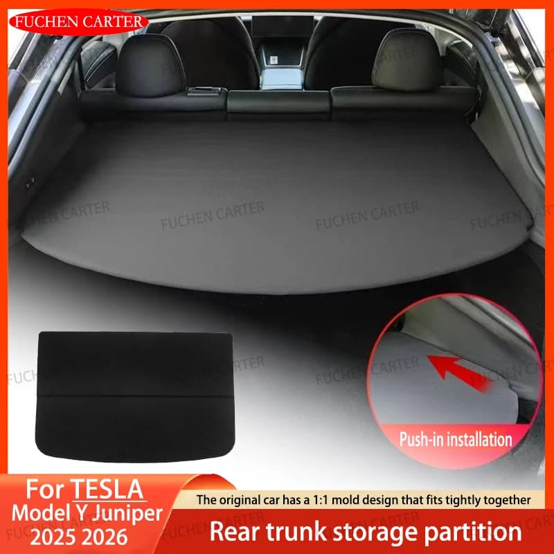 For Tesla Model Y Juniper 2025+ Car Trunk Partition Panel Rear Luggage Carrier Retractable Partition Outdoor Storage Accessories