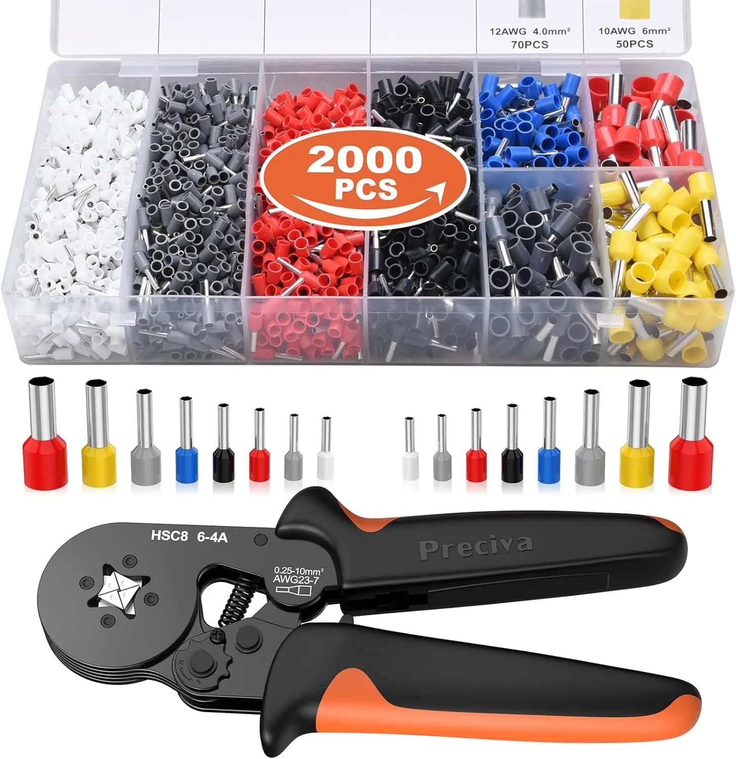 Kit di Crimpatura con 2000 Connettori per Cavi, Set di Pinze Crimpatrici Autoregolanti a Cricchetto per AWG23-7, Professionale