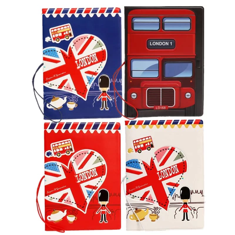 Porta Passaporto 3D Goffrato a Tema Londra con Elastico, Custodia per Passaporto Stile Britannico Stampata, Portafoglio da Viaggio, Porta Biglietti e Carte