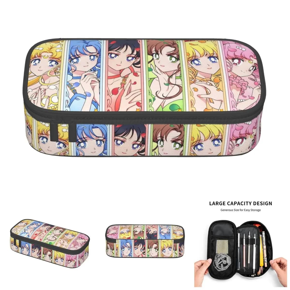 Astucci per matite a tema supereroi coreani e giapponesi per ragazze e ragazzi, anime, serie TV, Shojo Girl Moon, astuccio grande per penne, accessori scolastici