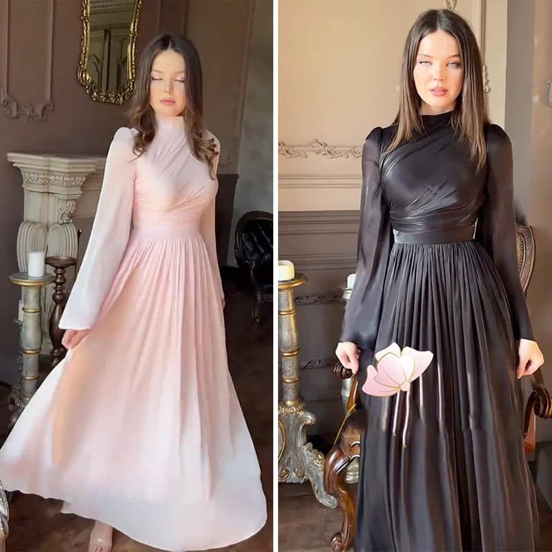 Abiti da cerimonia per occasioni formali da sposa pieghettate di lusso francesi per abiti da vacanza eleganti a maniche lunghe con linea ad A da donna