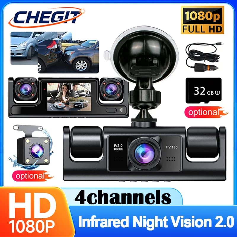 NEW Auto DVR 4 Channels Dash Cam for Car 1080P HD Video Camera Retrovision for Vehicle Night Vision 2.0 Auto Assecories