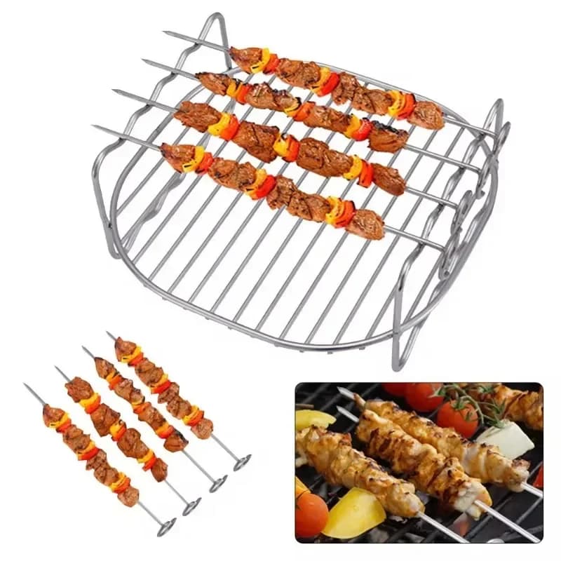 Cremagliera a doppio strato accessori per friggitrice ad aria supporto impilabile in metallo Rack impilabile con spiedino utensili da cucina 7/8 pollici