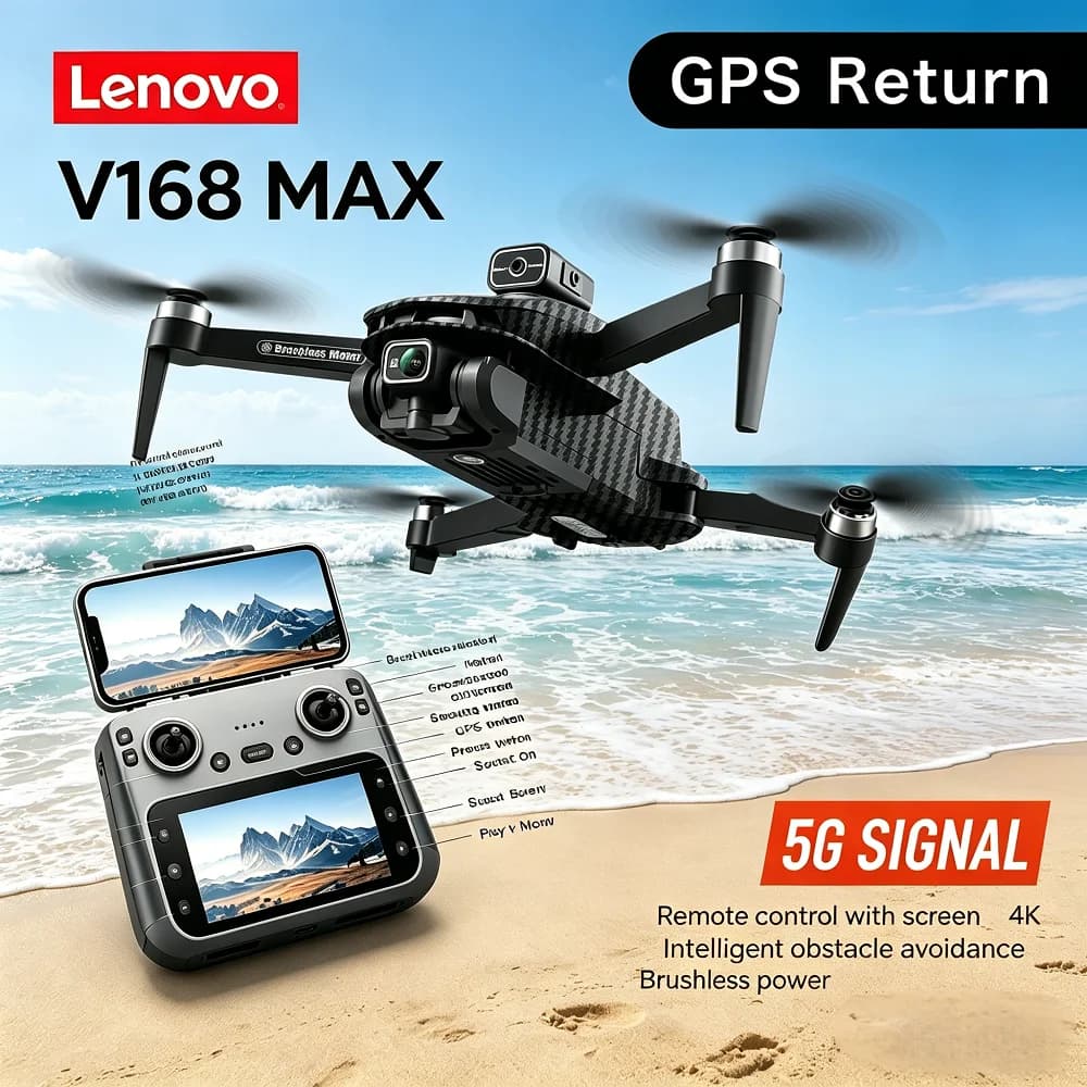 Drone GPS Lenovo V168 MAX 5G Professionale con Telecamera 8K HD, Antenna con Schermo di Controllo, Motore Brushless, Evitamento Ostacoli, FPV, Quadricottero RC