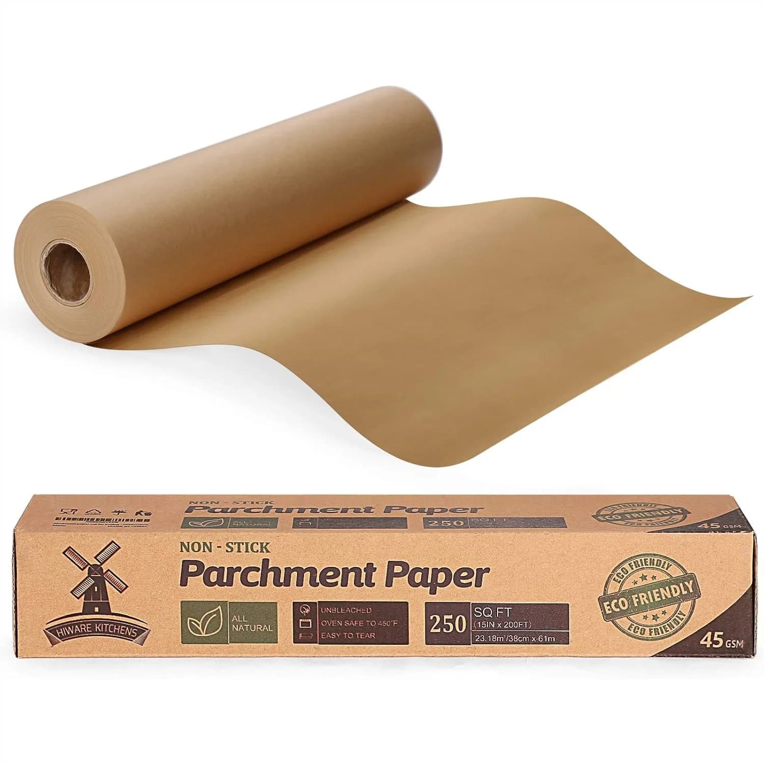 Unbleached Parchment Baking Paper Roll 15x200 ft with Cutter for Baking, Grilling, Air Fryer