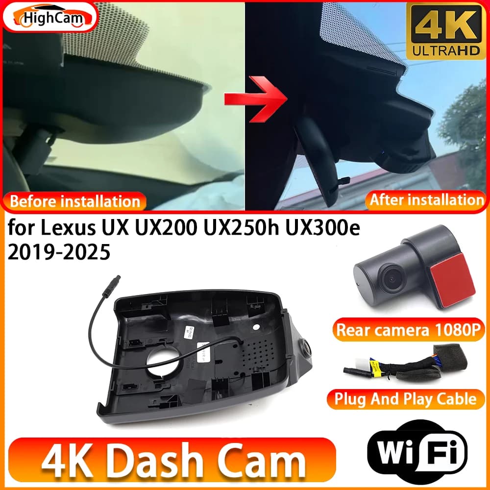 HighCam for Lexus UX UX200 UX250h UX300e 2019-2025 OEM 4K DVR Dash Cam Front Rear Camera WiFi Video Recorder Plug and Play