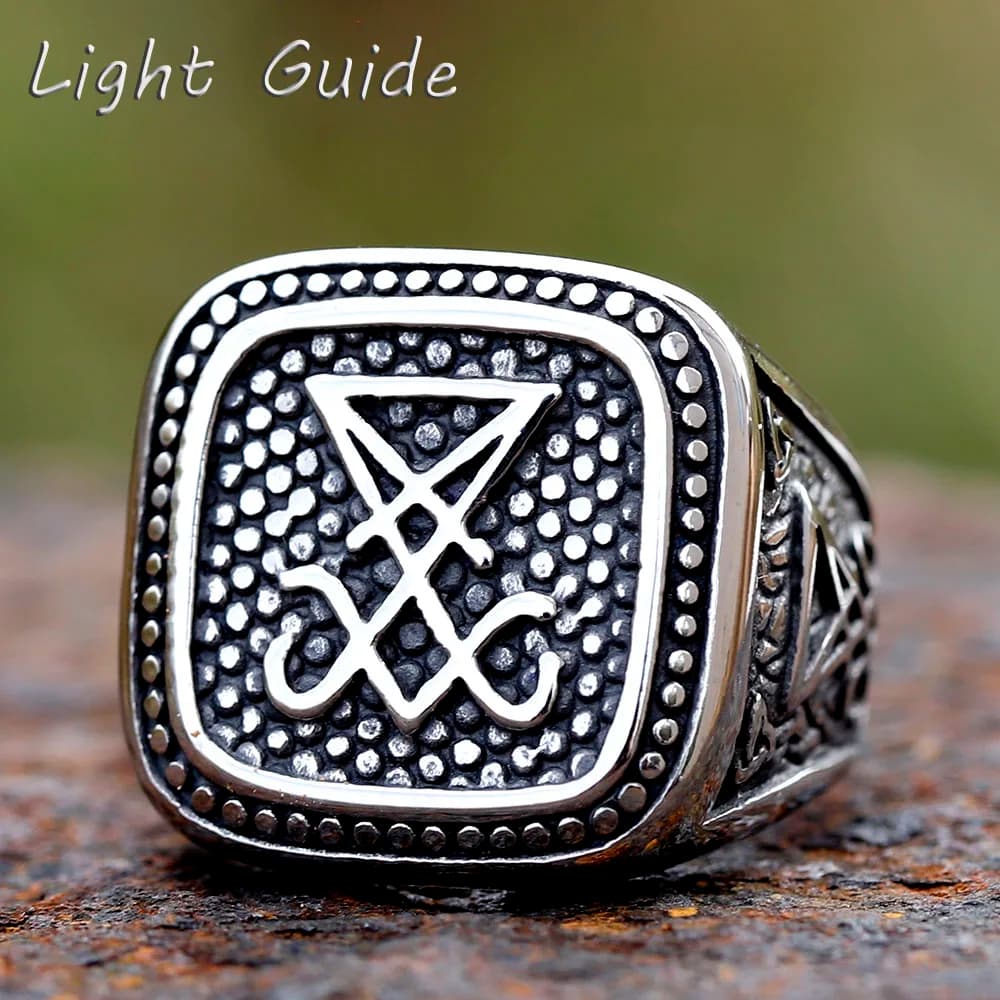 2024 New Vintage silil Lucifer Rock Ring sigillo in acciaio inossidabile 316L di Satan Rings for Men Male Punk Rock Jewelry Gift
