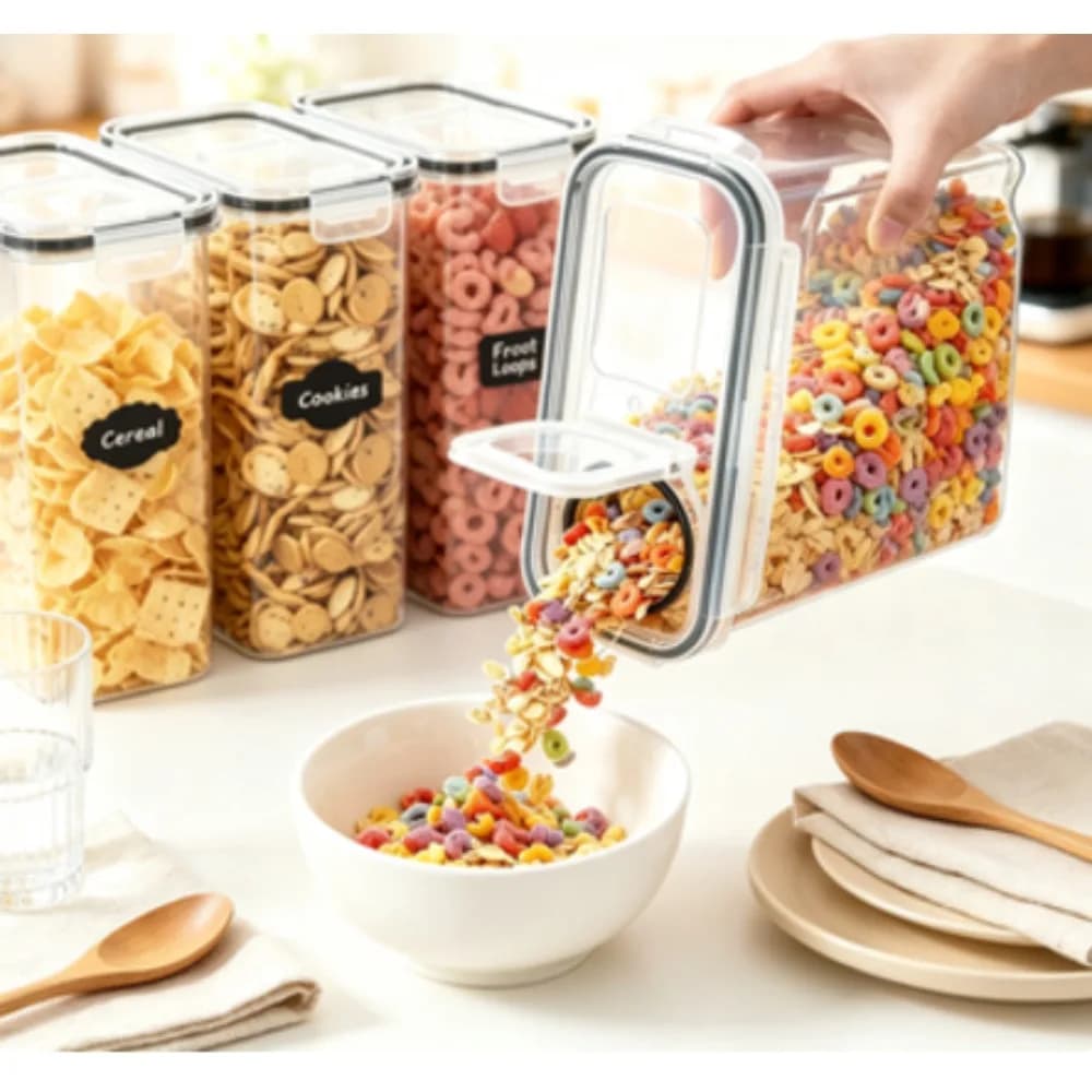 GARITIN cereal storage box, airtight food storage box, plastic storage box with lid, 135 fl oz.