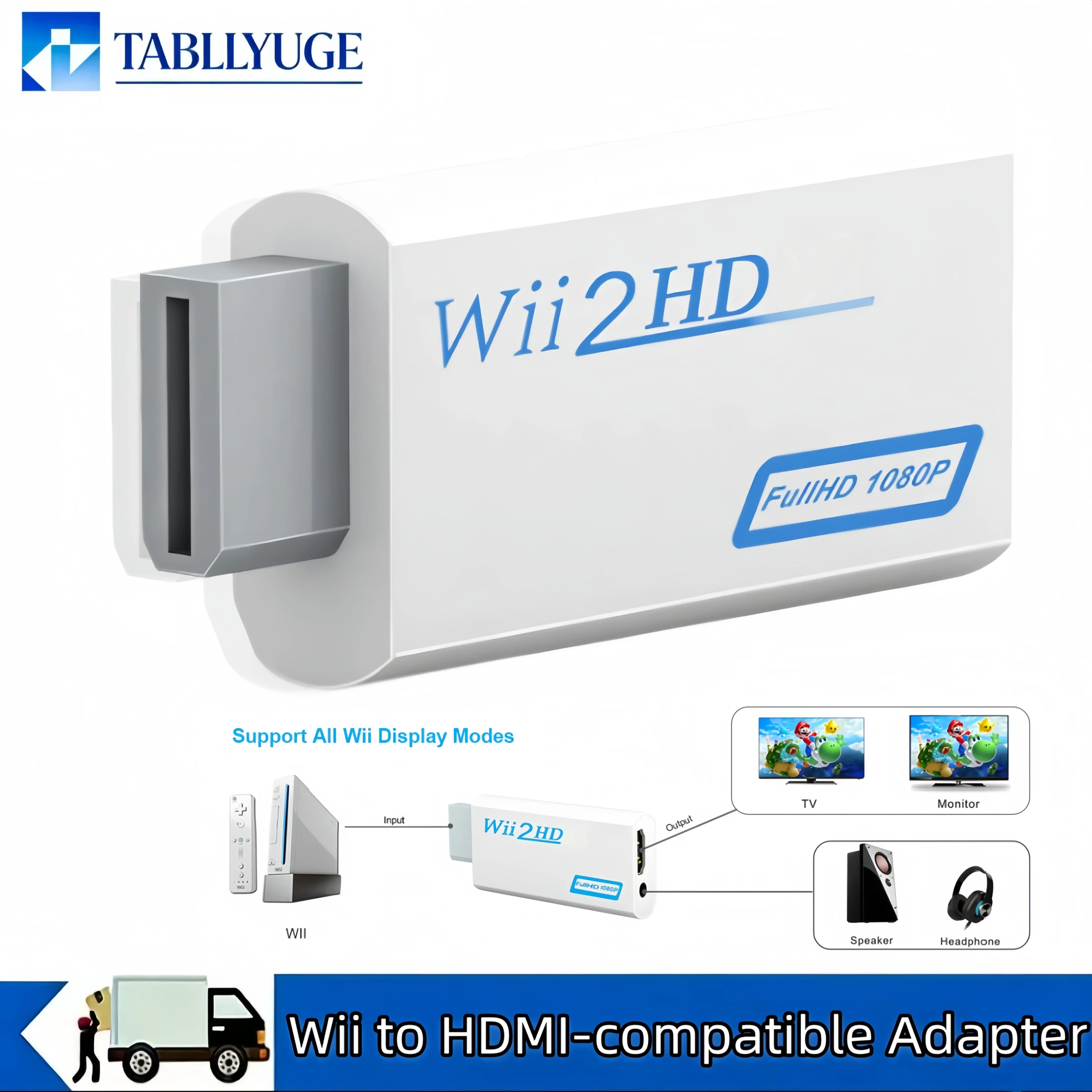 1080P Wii to HDMI Compatible Video and Audio Adapter Wii to HDMI Compatible Adapter Converter HD Supports Wii HD Monitor