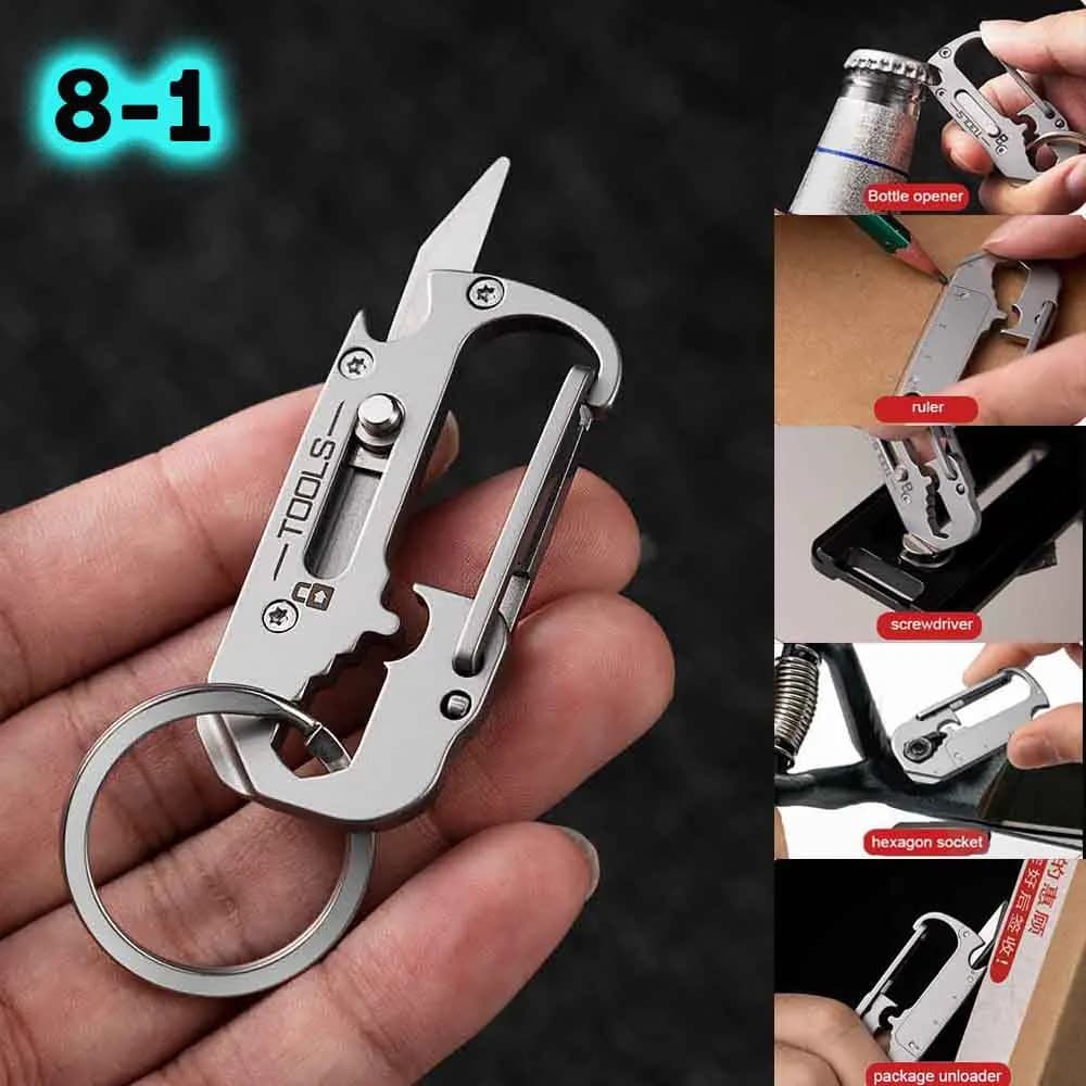 Portachiavi in acciaio inossidabile Coltello tascabile MINI Coltello Ciondolo per cintura Apribottiglie multifunzionale Righello Cacciavite Chiave per auto